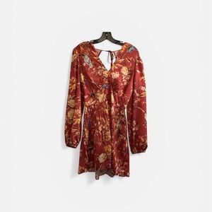 Express Rust Floral Long Sleeve Mini Dress